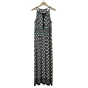 Studio‎ One New York PXL Boho Maxi Dress Sleeveless Halter Black White Geometric